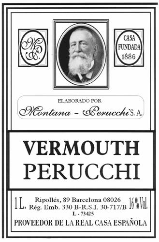 VERMOUTH PERUCCHI MP CASA FUNDADA 1886 ELABORADO POR Montana-Perucchi S.A. 1L. Ripollés, 89 Barcelona 08026 Rég. Emb. 330 B-R.S.I. 30-717/B 16% Vol. L-73425 PROVEEDOR DE LA REAL CASA ESPAÑOLA trademark