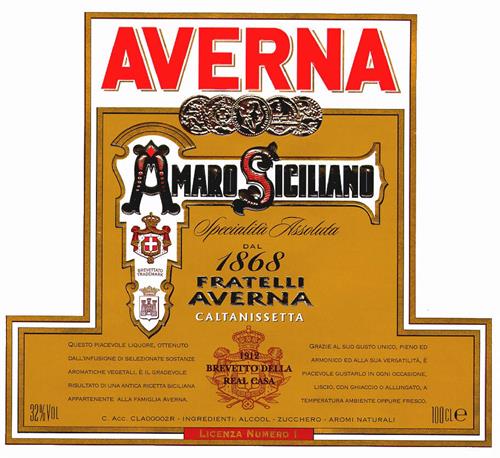 AVERNA AMARO SICILIANO Specialità Assoluta DAL 1868 FRATELLI AVERNA CALTANISSETTA trademark