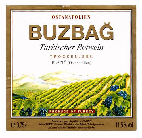 OSTANATOLIEN BUZBAG Türkischer Rotwein TROCKEN/SEK ELAZIG (Ostanatolien) OSTANATOLIEN PRODUCE OF TURKEY trademark