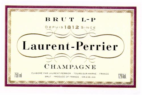 BRUT L-P DEPUIS 1812 SINCE Laurent-Perrier CHAMPAGNE ELABORÉ PAR LAURENT-PERRIER TOURS-SUR-MARNE FRANCE BRUT PRODUCE OF FRANCE NM-235-001 12%Vol. 750 ml trademark