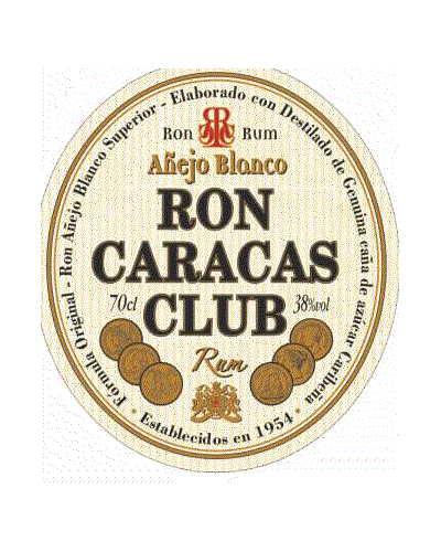 Fórmula Original-Ron Añejo Blanco Superior-Elaborado con Destilado de Genuina caña de azúcar Caribeña ·Establecidos en 1954· Ron Rum Añejo Blanco RON CARACAS CLUB 70cl 38%vol trademark