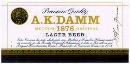 Premium Quality A.K.DAMM MÉTODO 1876 ORIGINAL LAGER BEER trademark