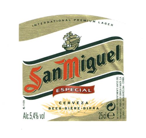 San Miguel ESPECIAL CERVEZA BEER·BIÈRE·BIRRA trademark