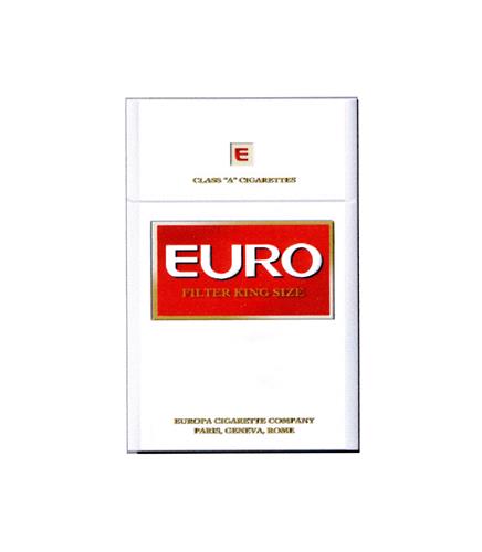 EURO FILTER KING SIZE E CLASS "A" CIGARETTES EUROPA CIGARETTE COMPANY PARIS, GENEVA, ROME trademark