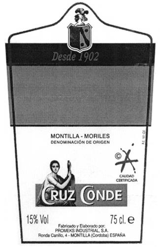 MONTILLA - MORILES DENOMINACIÓN DE ORIGEN CRUZ CONDE trademark