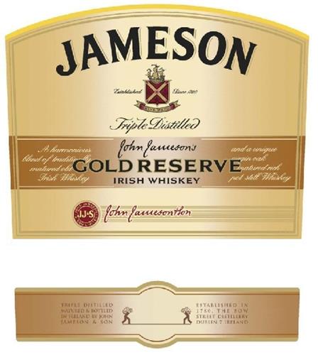 Jameson. Established since 1780. Sine Metu. A harmonius blend of traditionally matured old Irish whiskey and a unique virgin oak matured rich pot still whiskey. John Jameson's Gold Reserve. John Jameson & Son. JJ&S. trademark