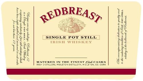 Redbreast, Unique among whiskey's, Redbreast 12 is a single pot still Irish Whiskey comprising exclusively of pot still whiskeys which have been triple distilled and matured in oak casks for not less than 12 years. An uncompromising dedication to qua trademark