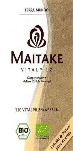 TERRA MUNDO 
MAITAKE VITALPILZ
Klapperschwamm
Maitake (Grifola frondosa)
120 VITALPILZ-KAPSELN
BIO
DE-ÖKO-001
Extrakt & Pulver plus Acerola trademark