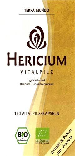 Hericium Vitalpilz Terra Mundo Igelstachelbart Hericium (Hericium erinaceus) 120 Vitalpilz-Kapseln Extrakt & Pulver plus Acerola trademark