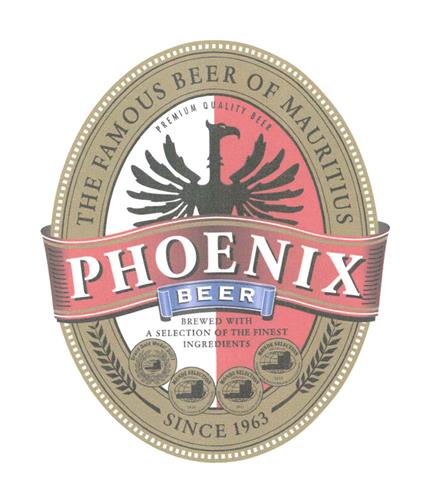 PHOENIX BEER THE FAMOUS BEER OF MAURITIUS PREMIUM QUALITY BEER BREWED WITH A SELECTION OF THE FINEST INGREDIENTS SINCE 1963 trademark