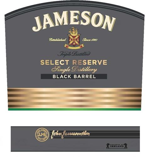 JAMESON ESTABLISHED SINCE 1780 TRIPLE DISTILLED SELECT RESERVE SINGLE DISTILLERY BLACK BARREL JJ&S JOHN JAMESON & SON LIMITED JOHN JAMESON & SON PRODUCT OF IRELAND trademark