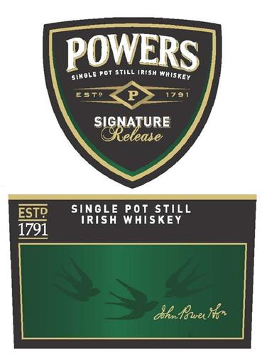 POWERS Single Pot Still Irish Whiskey ESTD P 1791 Signature Release John Power & Son trademark