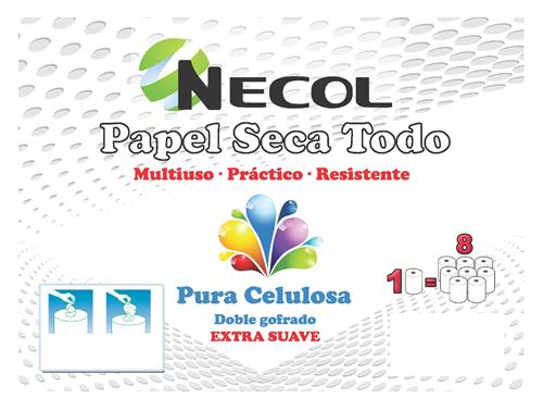 NECOL Papel Seca Todo Multiuso-Práctico-Resistente Pura celulosa Doble gofrado Extra Suave 1 = 8 trademark