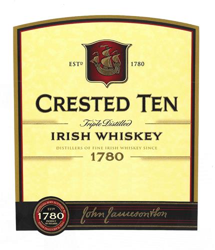 ESTD 1780 CRESTED TEN Triple Distilled IRISH WHISKEY DISTILLERS OF FINE IRISH WHISKEY SINCE 1780 John Jameson & Son trademark