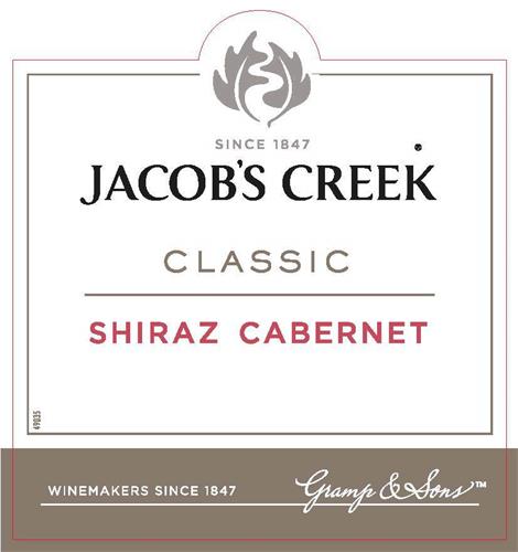 SINCE 1847 JACOB'S CREEK CLASSIC SHIRAZ CABERNET WINEMAKERS SINCE 1847 Gramp & Sons TM trademark