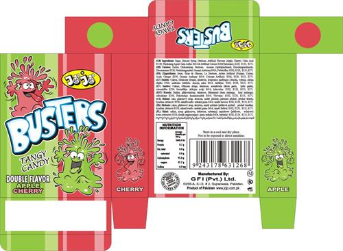 JOJO BUSTERS TANGY CANDY DOUBLE FLAVOR APPLE CHERRY trademark