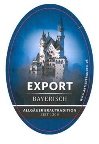 EXPORT BAYERISCH ALLGÄUER BRAUTRADITION SEIT 1308 WWW.AKTIENBRAUEREI.DE trademark