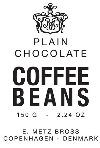 PLAIN CHOCOLATE COFFEE BEANS 150 G - 2.24 OZ E. METZ BROSS COPENHAGEN - DENMARK trademark