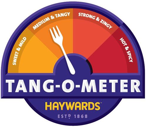 SWEET & MILD MEDIUM & TANGY STRONG & ZINGY HOT & SPICY TANG-O-METER HAYWARDS ESTD 1868 trademark