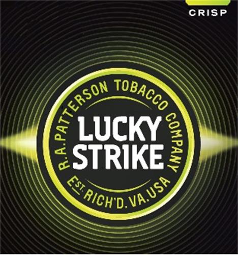 LUCKY STRIKE R.A. PATTERSON TOBACCO COMPANY EST RICH'D. V.A. USA CRISP trademark