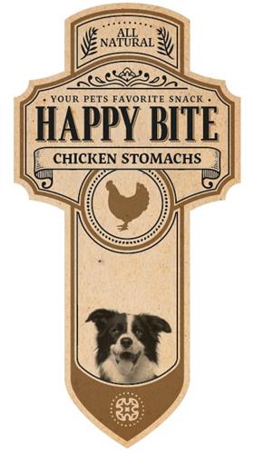 ALL NATURAL YOUR PETS FAVORITE SNACK HAPPY BITE CHICKEN STOMACHS trademark