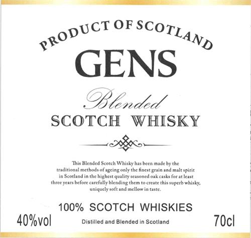 PRODUCT OF SCOTLAND GENS Blended SCOTCH WHISKY trademark