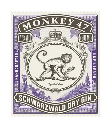 MONKEY 47 handcrafted unfiltered Schwarzwald dry gin rare but true trademark