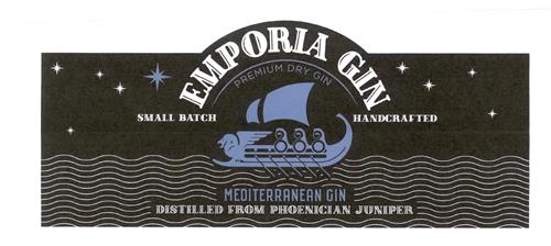 SMALL BATCH HANDCRAFTED MEDITERRANEAN GIN EMPORIA GIN PREMIUM DRY GIN DISTILLED FROM PHOENICIAN JUNIPER trademark