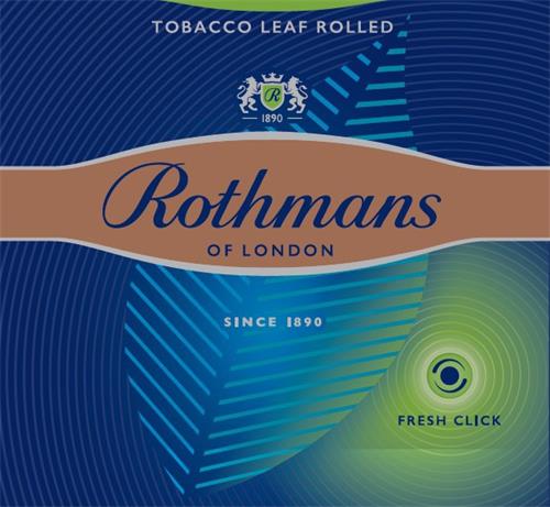 ROTHMANS OF LONDON FRESH CLICK TOBACCO LEAF ROLLED SINCE 1890 trademark