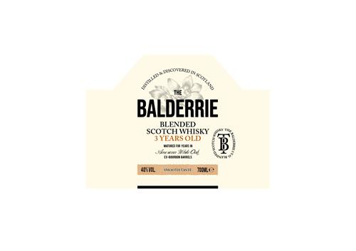 DISTILLED & DISCOVERED IN SCOTLAND THE BALDERRIE BLENDED SCOTCH WHISKY 3 YEARS OLD MATURED FOR YEARS IN AMERICAN WHITE OAK EX-BOURBON BARRELS trademark