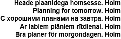 Heade plaanidega homsesse. Holm    Planning for tomorrow. Holm    С хорошими планами на завтра. Holm    Ar labiem plāniem rītdienai. Holm    Bra planer för morgondagen. Holm trademark