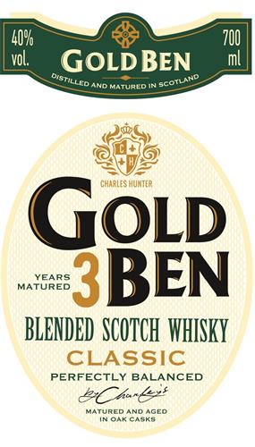 40% GOLD BEN DISTILLED AND MATURED IN SCOTLAND VOL. 700 ML C H CHARLES HUNTER 3 YEARS MATURED BLENDED SCOTCH WHISKY CLASSIC PERFECTLY BALANCED BY CHARLEY´S MATURED AND AGED IN OAK CASKS trademark