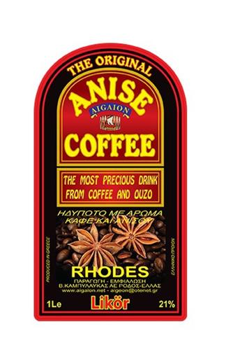 THE ORIGINAL ANISE AIGAION COFFEE THE MOST PRECIOUS DRINK FROM COFFEE AND OUZO ΗΔΥΠΟΤΟ ΜΕ ΑΡΩΜΑ ΚΑΦΕ ΚΑΙ ΑΝΙΣΟΥ RHODES ΠΑΡΑΓΩΓΗ-ΕΜΦΙΑΛΩΣΗ Β. ΚΑΜΠΥΛΑΥΚΑΣ ΑΕ ΡΟΔΟΣ ΕΛΛΑΣ www.aigaion.net - aigaion@otenet.gr Likör trademark