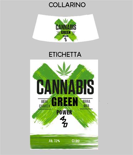 CANNABIS GREEN POWER 420 Birra Bier Bière Cerveza Alc.7.2% Cl 330 collarino  etichetta trademark