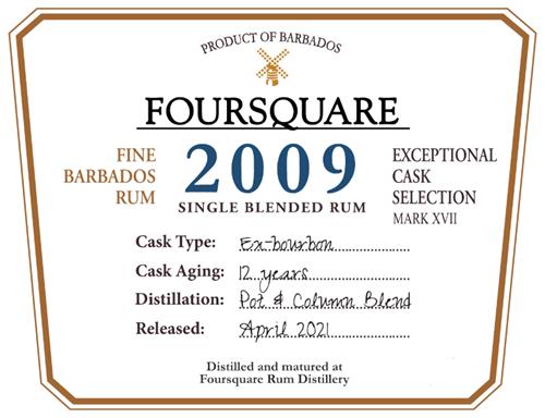 FOURSQUARE 2009 SINGLE BLENDED RUM trademark