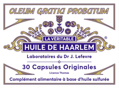 OLEUM GRATIA PROBATUM LA VÉRITABLE HUILE DE HAARLEM Laboratoires du Dr J. Lefevre 30 Capsules Orginales Licence Thomas Complément alimentaire à base d'huile sulfurée trademark