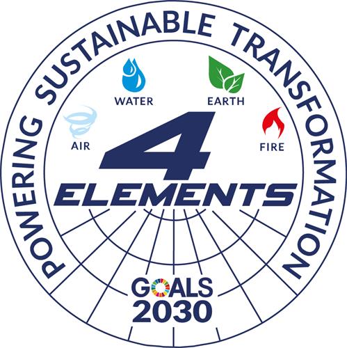 POWERING SUSTAINABLE TRANSFORMATION 4 ELEMENTS GOALS 2030 trademark