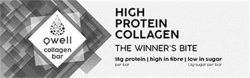 Qwell collagen bar HIGH PROTEIN COLLAGEN THE WINNER'S BITE 18g protein | high in fibre | low in sugar per bar 1.3g sugar per bar trademark