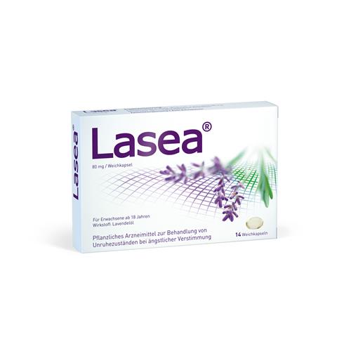 Lasea 80 mg / Weichkapsel Für Erwachsene ab 18 Jahren Wirkstoff: Lavendelöl Pflanzliches Arzneimittel zur Behandlung von Unruhezuständen bei ängstlicher Verstimmung 14 Weichkapseln trademark