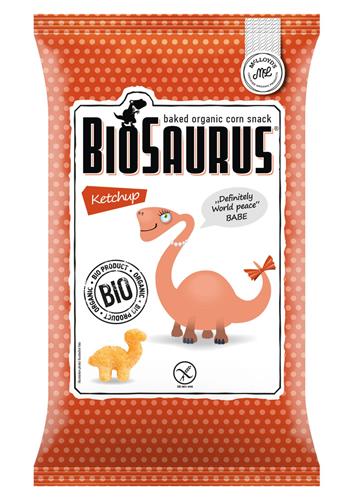 BIOSAURUS baked organic corn snack Ketchup Definitely World peace BABE BIO PRODUCT ORGANIC BIO McLLOYD'S ML CERTIFIED ORGANIC PRODUCTS trademark