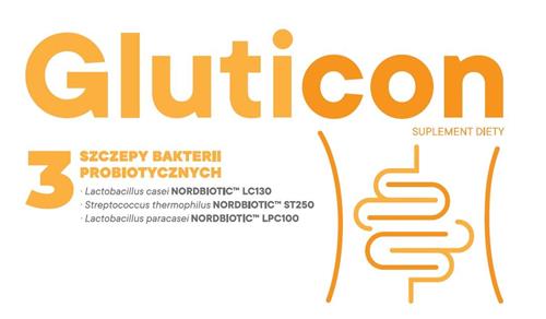 Gluticon 3 SZCZEPY BAKTERII PROBIOTYCZNYCH · Lactobacillus casei NORDBIOTIC  LC130 Streptococcus thermophilus NORDBIOTIC  ST250 · Lactobacillus paracasei NORDBIOTIC  LPC100 SUPLEMENT DIETY nt trademark